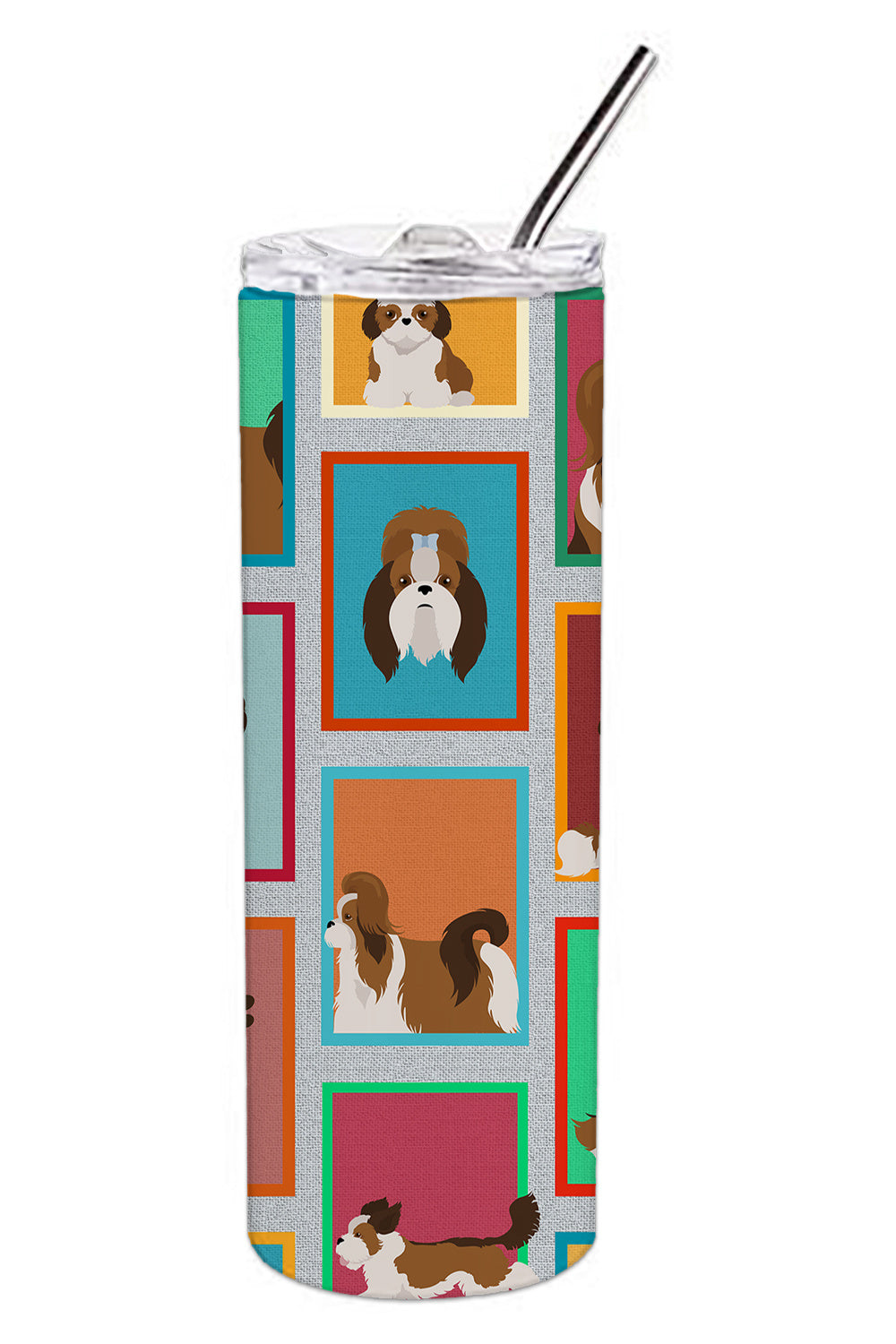 Lots of Shih Tzu Stainless Steel Skinny Tumbler Vacuum Double Walled Reusable Insulated Tumbler Travel Cup for Coffee Cocktails Gift with Lid, 20 oz