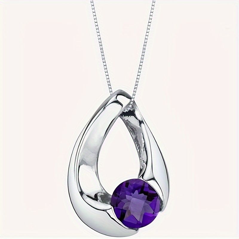 "Sterling silver track solitaire pendant necklace for women, assorted gemstones, cushion cut, 6mm, with 18"" Italian chain"