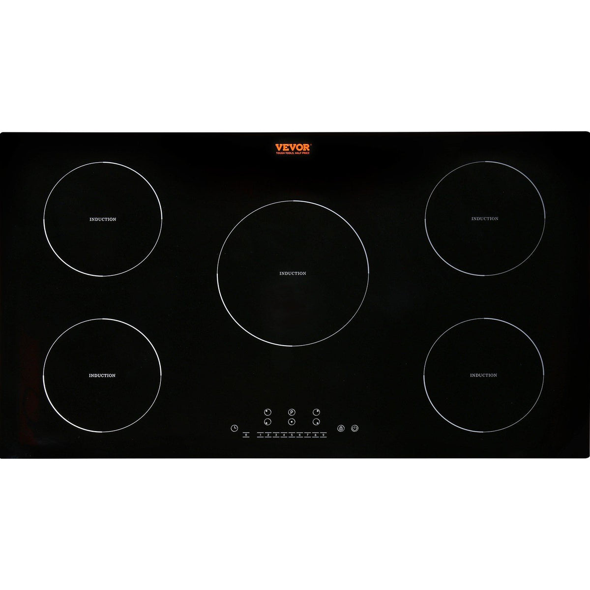 VEVOR Electric Cooktop, 5 Burners, 36'' Induction Stove Top, Built-in Magnetic Cooktop 9200W, 9 Heating Level Multifunctional Burner, LED Touch Screen w/ Child Lock & Over-Temperature Protection