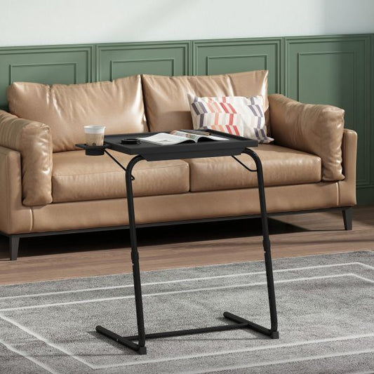 Adjustable TV Tray Table with Cup Holder; Folding TV Dinner Table with 6 Height and 3 Tilt Angle Adjustments