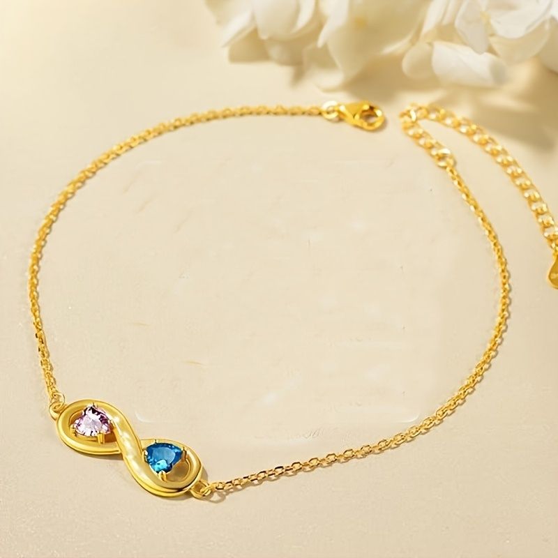 "Custom4U Women's Personalized Infinity Anklet 925 Sterling Silver Anklet Endless Love Symbol Birthstone Pendant Adjustable Anklet Jewelry Mother's Day Gift for Mom Wife Women Her"