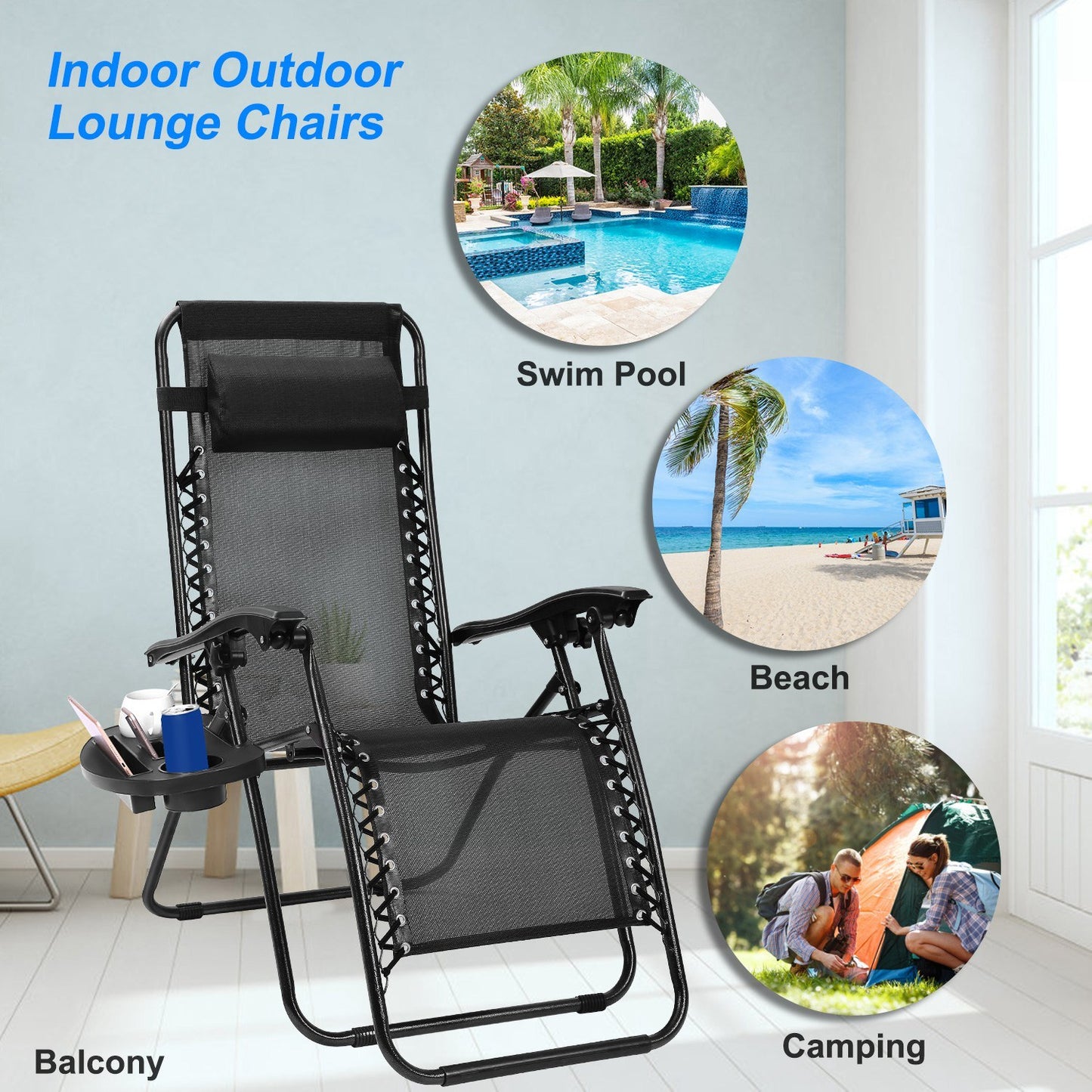 2Packs Zero Gravity Lounge Chair with Dual Side Tray 330lbs Load Foldable Recliner Chair