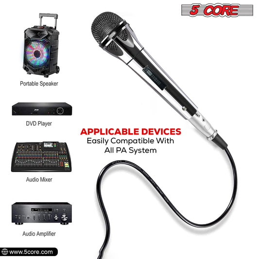 5 Core Microphone XLR Dynamic Mic Karaoke Singing Handheld Microfono Wired Professional Unidirectional 1/4 Plug In Cord Connection for Vocal DJ Music - PM 817 CH