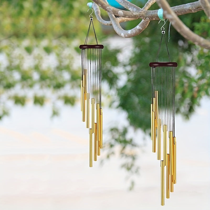 1pc, 21.6 Inches Golden Vintage Wind Chime (12 Aluminum Tubes With Hooks), Creative Gift, Birthday Gift, Mother's Day Gift, Indoor Decor, Outdoor Decor, Room Decor, Garden Decor, Holiday Decor