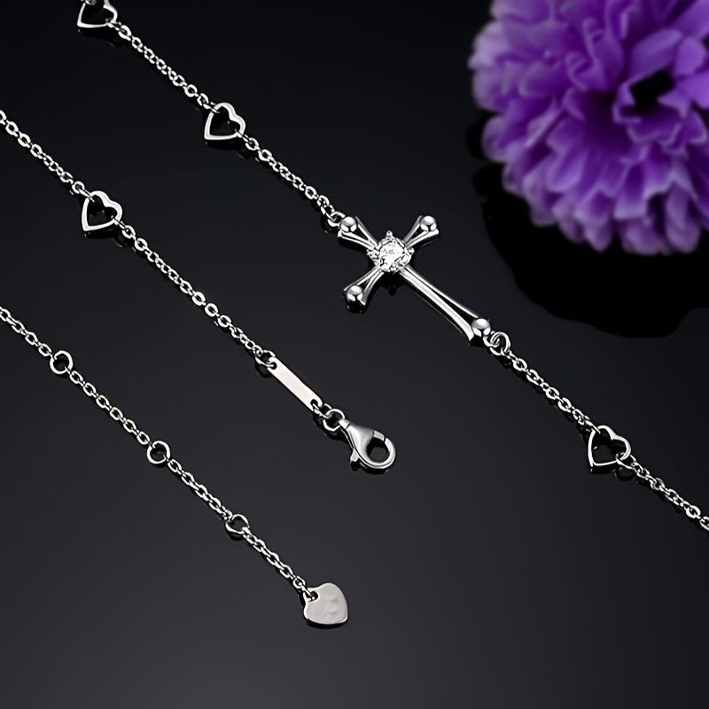 "Women's Cross Anklet/Bracelet, 925 Sterling Silver Charm Adjustable Anklet/Bracelet, Large Cross Bracelet"