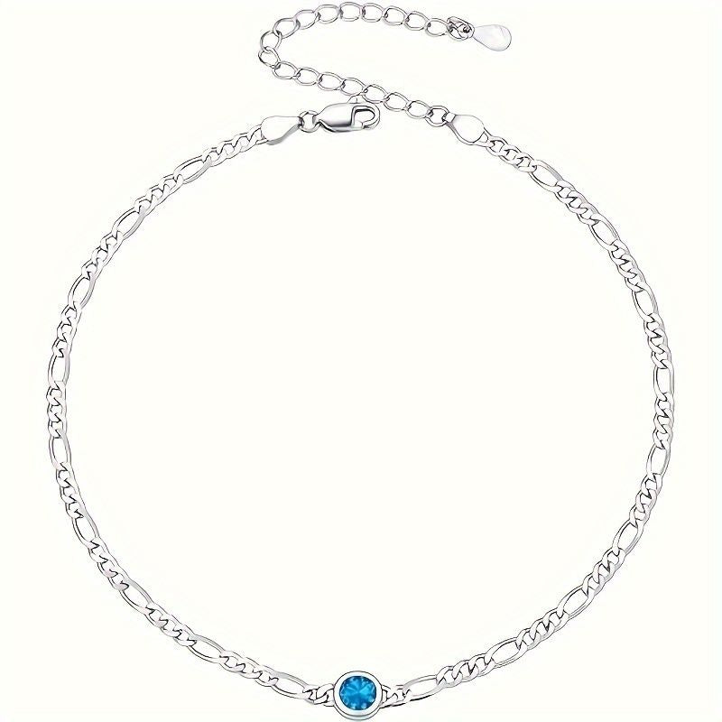 "SILVERCUTE 3mm/5mm Chain Bracelet for Women Sterling Silver Figaro Chain Link Bracelet with Heart or Round Birthstone"