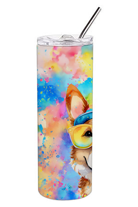 Corgi Hippie Dawg Stainless Steel Skinny Tumbler Vacuum Double Walled Reusable Insulated Tumbler Travel Cup for Coffee Cocktails Gift with Lid, 20 oz