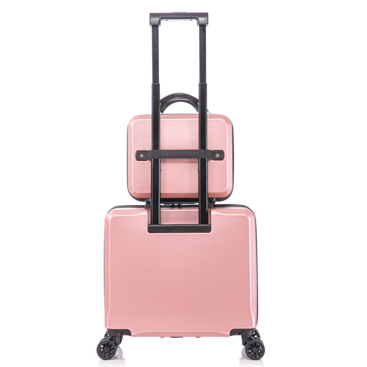 2 Piece Travel Luggage Set Hard shell Suitcase with Spinner Wheels 18' Underseat luggage and 14' Comestic Travel case Toiletry box Rose Gold