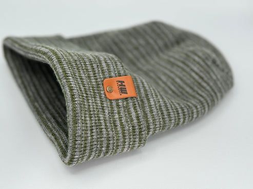 Modern Theta Stitch Contrast Cuffed Beanie (Patent Pending Design)-Gray/Green, Made in USA