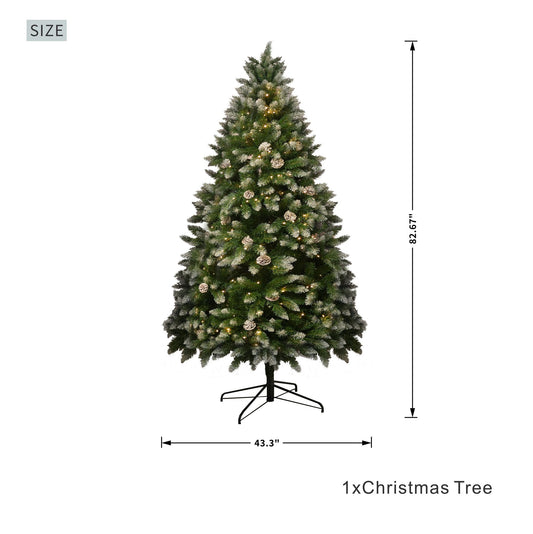 7FT Snow-Frosted Christmas Tree with Pine Cones and 500 Warm White LED Lights
