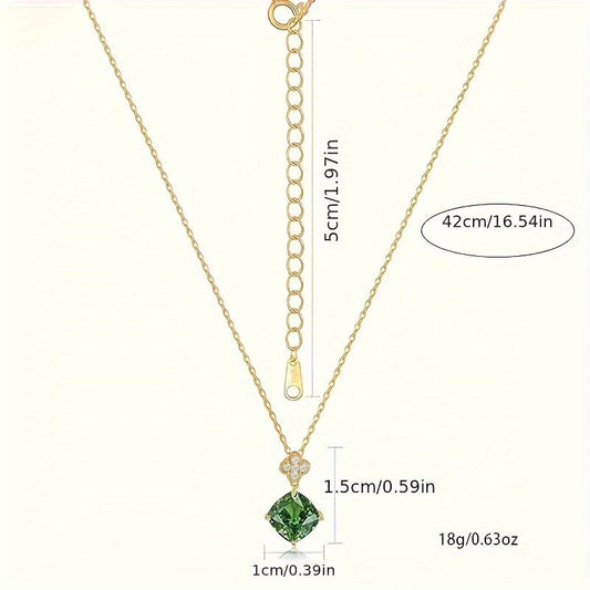 Women's Birthstone Necklace 14K Gold Plated Lucky Clover Pendant Necklace Zirconia 925 Sterling Silver Necklace Fashion Wedding Party Jewelry for Wife and Mom