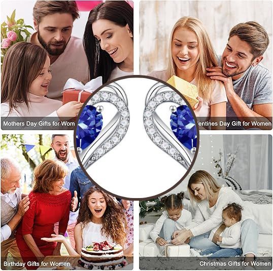 "Women's Birthstone Earrings - 925 Sterling Silver Heart Stud Birthstone Earrings Anniversary Valentine's Day Earrings Women's Jewelry Mother's Day Christmas Birthday Earrings"