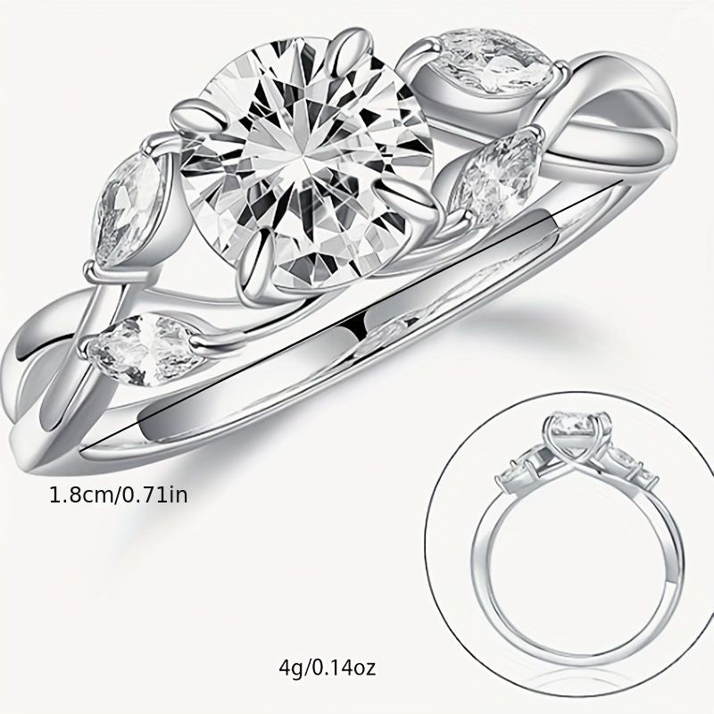 "1.2ct Willow Leaf Moissanite Women's Engagement Ring, 1.2ct D Color VVS1 Clarity Lab Made Wedding Ring 925 Sterling Silver Branch Moissanite Ring Women's Gift