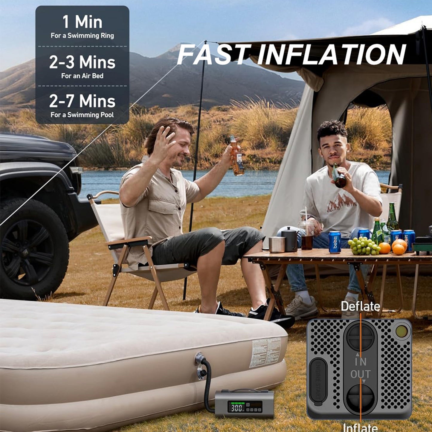 Jump Starter with Air Compressor and Air Pump, 2500A Battery Jump Starter with 150PSI Tire Inflator, Up to 7.5L Gas & 5.0L Diesel Engine, 2" LED Screen for Car Tires, Air Mattress, Inflatables