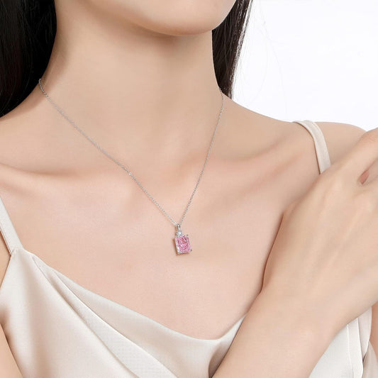 Lab Simulated Diamond Necklace for Women 925 Sterling Silver Radiant Cut 3.5Ct Pendant 18K White Gold Plated Jewelry Gifts