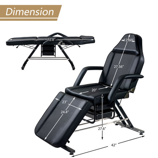 Massage Salon Tattoo Chair with Two Trays Esthetician Bed with Hydraulic Stool, Multi-Purpose 3-Section Facial Bed Table, Adjustable Beauty Barber Spa Beauty Equipment, Black