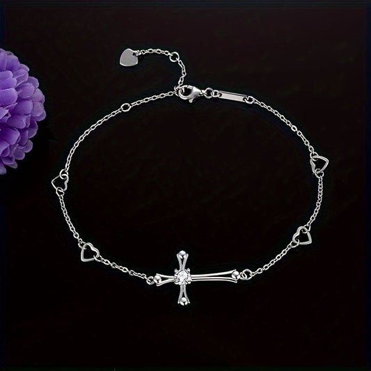 "Women's Cross Anklet/Bracelet, 925 Sterling Silver Charm Adjustable Anklet/Bracelet, Large Cross Bracelet"