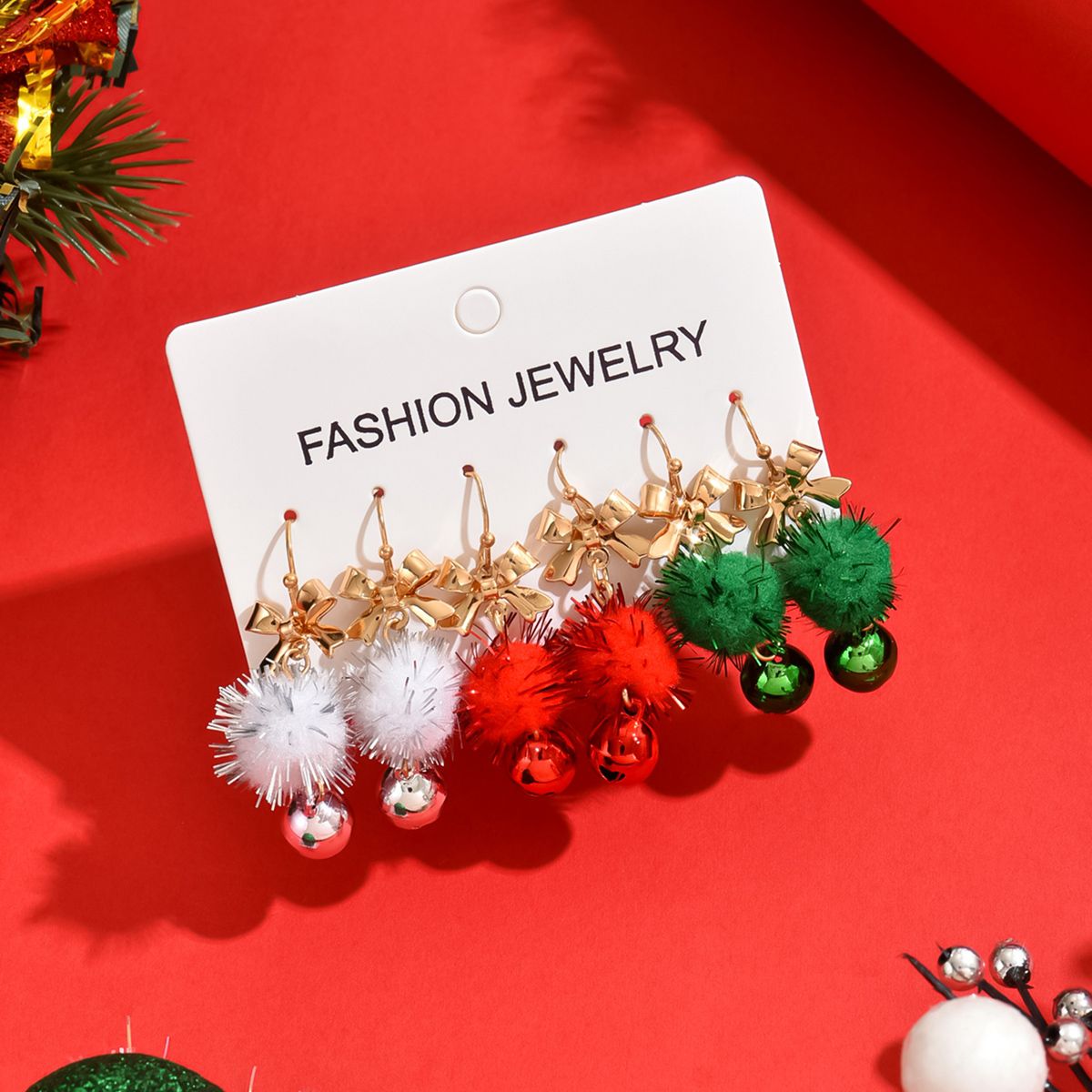 Christmas Themed Pom-Pom Dangle Earrings - Festive and Fun Accessories for Women