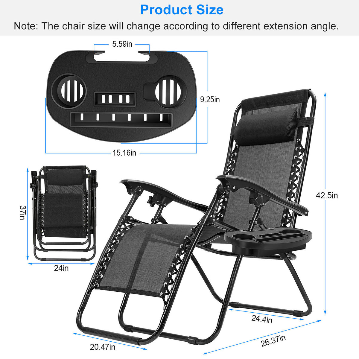 2Packs Zero Gravity Lounge Chair with Dual Side Tray 330lbs Load Foldable Recliner Chair