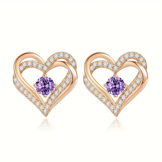 Women's Eternal Love Heart Shaped Earrings, 925 Sterling Silver Birthstone Heart Shaped Earrings Mother's Day Gift Anniversary Birthday Jewelry Gift for Women Wife"