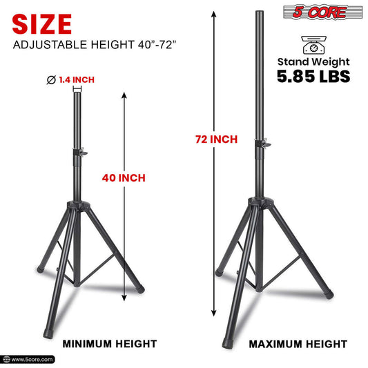5 Core Speaker Stand Tripod Heavy Duty Adjustable Up to 72 Inch DJ Studio Monitor Stands Pole Mount - SS HD BLK WOB
