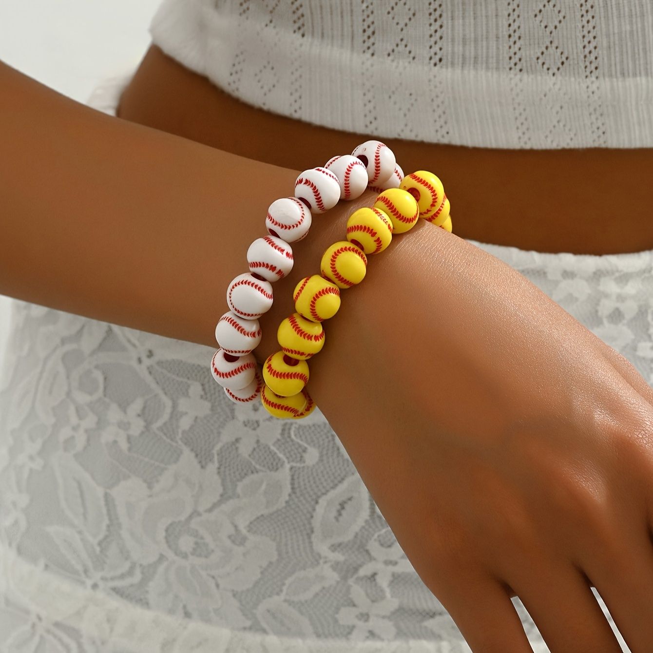 "Baseball Charm Bracelets Softball Bracelet Baseball Beaded Bracelets Adjustable Sports Theme Bracelets Gifts for Boys Teen"