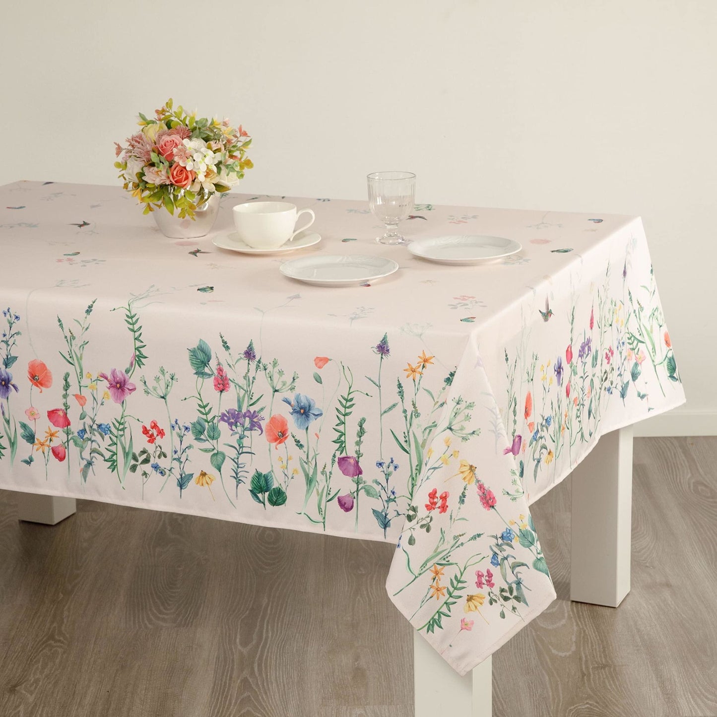 Watercolor Party Flowers Square Easter Tablecloth Non Iron Stain Resistant 52 x52 inch