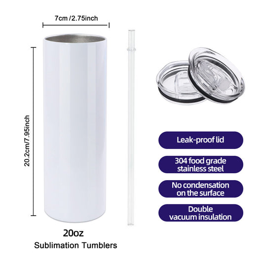 US Warehouse White 20Oz Stainless Steel Heat Transfer Printing Tumbler 20oz Straight Sublimation Tumbler 25PCS/Case