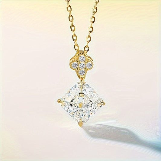 "Women's Birthstone Necklace 14K Gold Plated Lucky Clover Pendant Necklace Zirconia 925 Sterling Silver Necklace Fashion Wedding Party Jewelry for Wife and Mom"