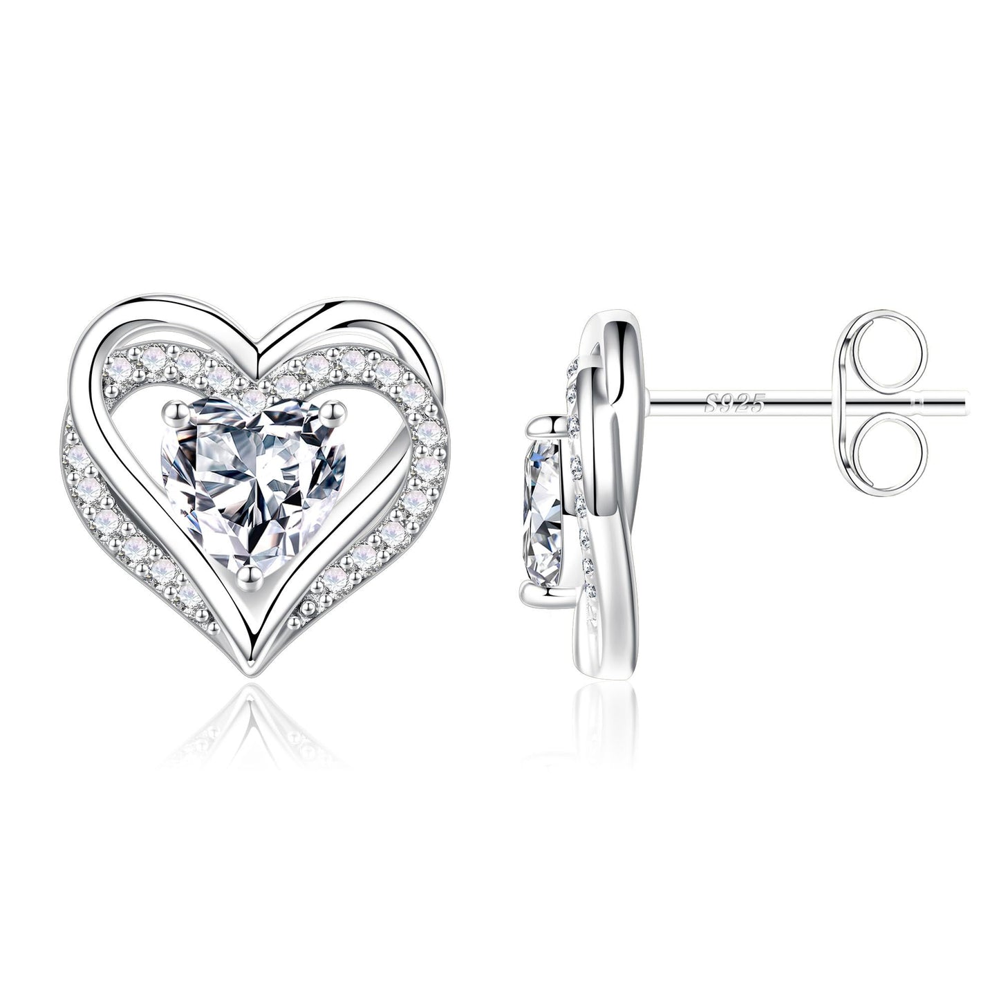 "Women's Moissanite Stud Earrings, Silver Plated Heart Shape Round D Color VVS1 Clarity Moissanite Earrings Women Birthday Gift, Anniversary Earrings Gift Women's Heart Shape Earrings"