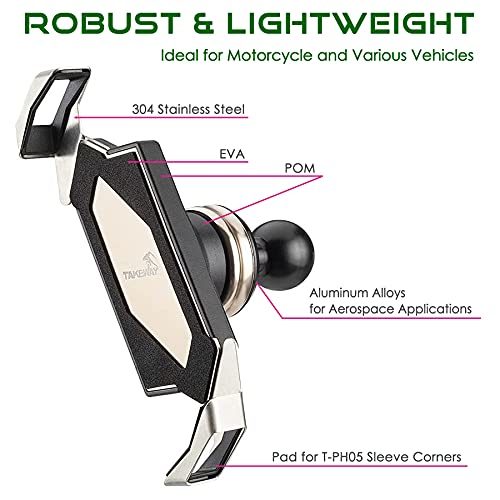 TAKEWAY Phone Holder for 4.7-6.7 inch Screen; Structure for Both Stability and Anti-Vibration; Providing Multi-Angle Vision; Attaches to RAM - Double Socket arms Component for Any B Size