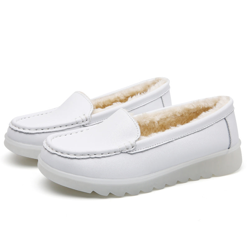 Genuine Leather Women's Casual Sneakers White Nurse Shoes Women's Hollow Loafers Ladies Lightweight Nursing Shoes Zapatos Mujer