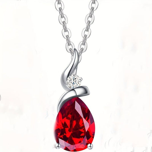 "14K Birthstone Pendant Necklace for Women with Diamond Pear Shape Teardrop Necklace Birthday Gift for Mom Chain Length 16"" + 2"" Extender"