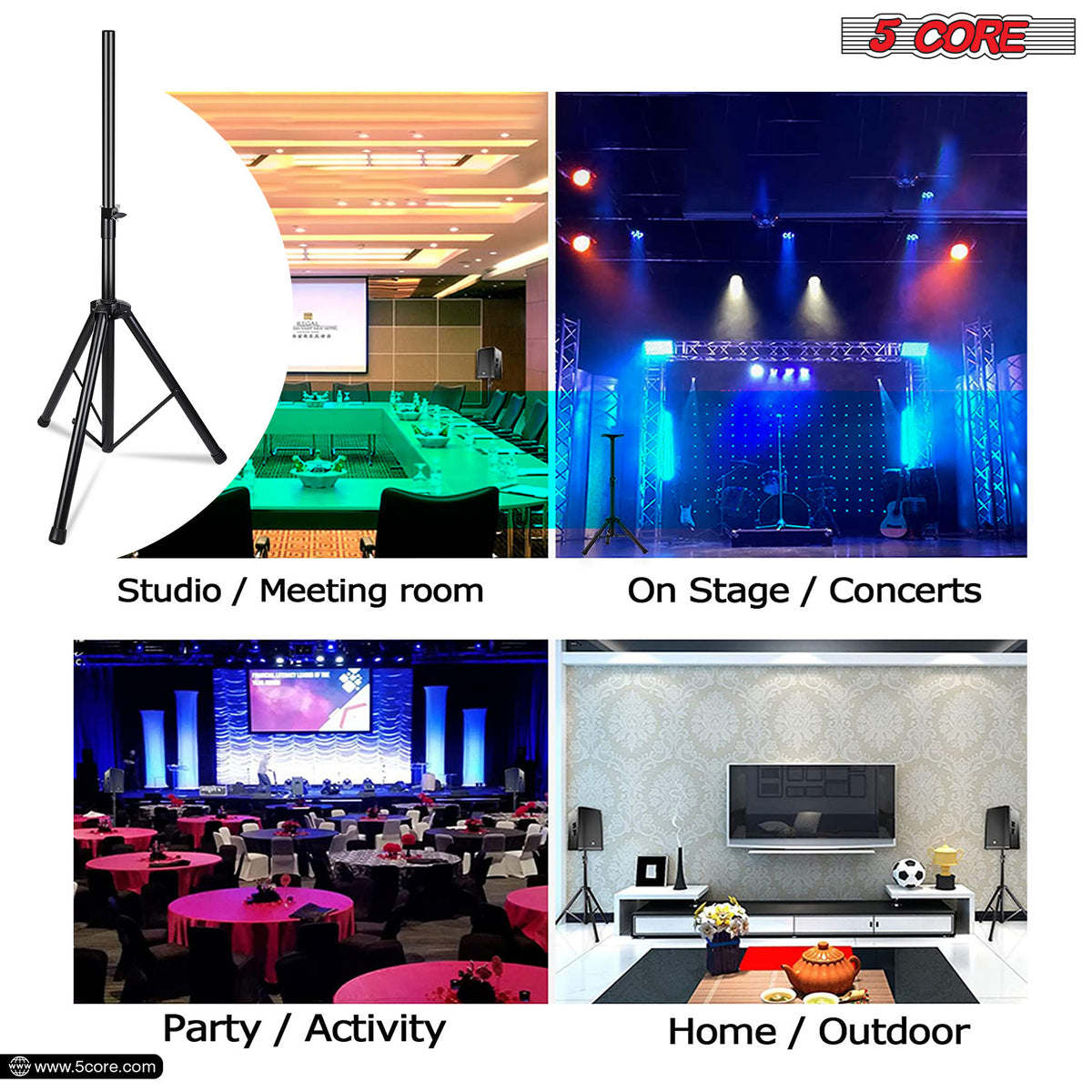 5 Core Speaker Stand Tripod Heavy Duty Adjustable Up to 72 Inch DJ Studio Monitor Stands Pole Mount - SS HD BLK WOB