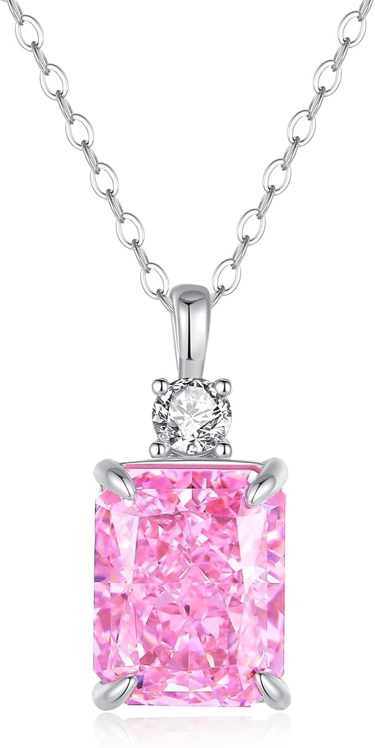 Lab Simulated Diamond Necklace for Women 925 Sterling Silver Radiant Cut 3.5Ct Pendant 18K White Gold Plated Jewelry Gifts