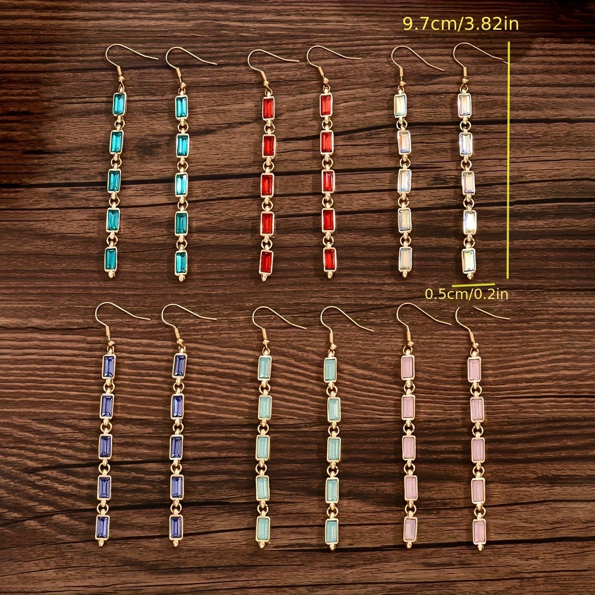 "14k Gold Plated Multi-Gemstone Drop Earrings with Colored Glass Stones - Elegant and Chic Long Chain Dangles"