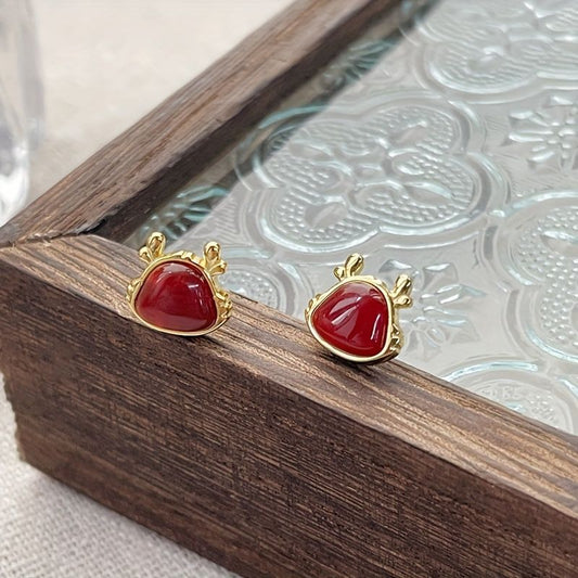 "Fashion dragon agate stud earrings for women, New Year zodiac lucky dragon rose gold earrings jewelry, handmade exquisite birthstone infinity rings for cocktail casual shopping"