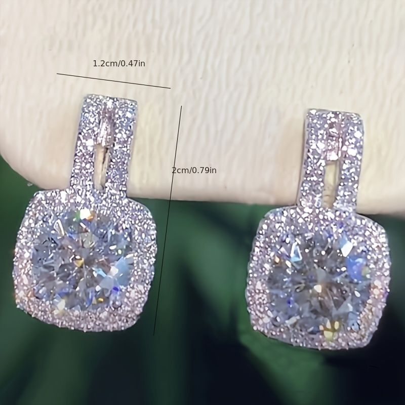 "2CT Cushion Moissanite Stud Drop Earrings D Color Lab Created Diamond Sterling Silver Platinum Plated Square Halo Earrings for Women Birthday Jewelry Gifts"