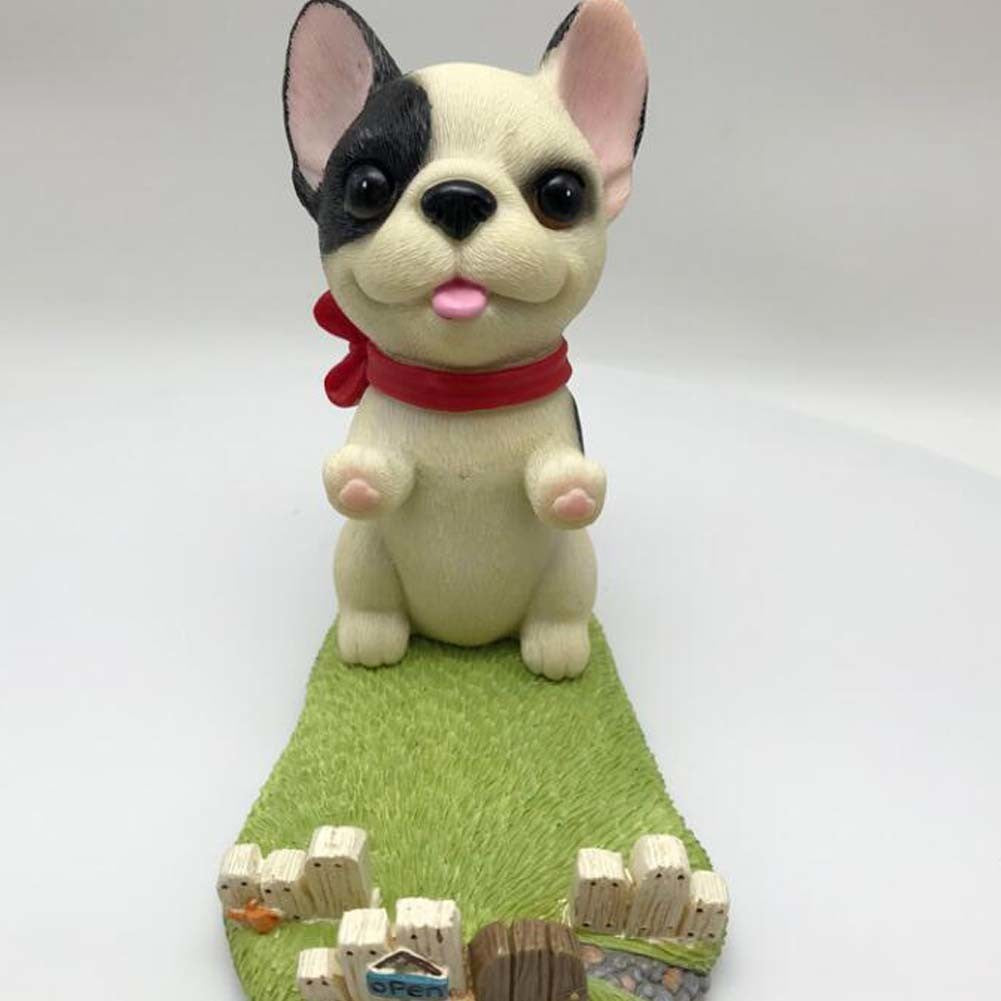 Beige Cute Resin Dog Mobile Phone Support Stand Cartoon French Bulldog Business Card Holder Car Number Plate