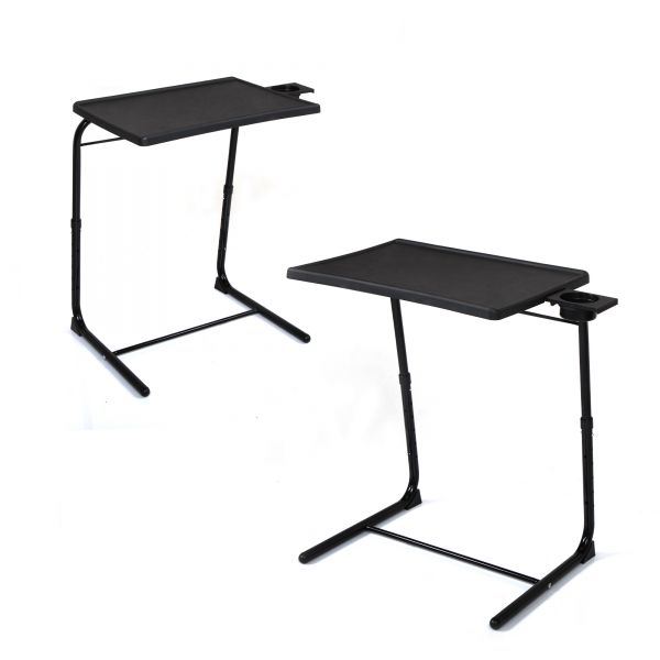 Adjustable TV Tray Table with Cup Holder; Folding TV Dinner Table with 6 Height and 3 Tilt Angle Adjustments