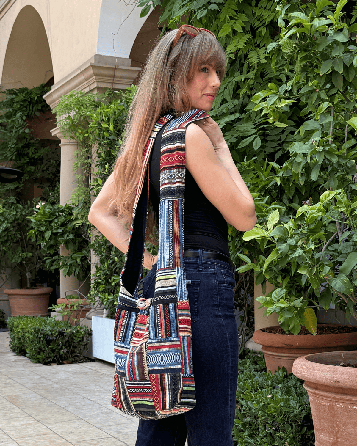 Kathmandu Collection Patchwork Striped Hobo Bag