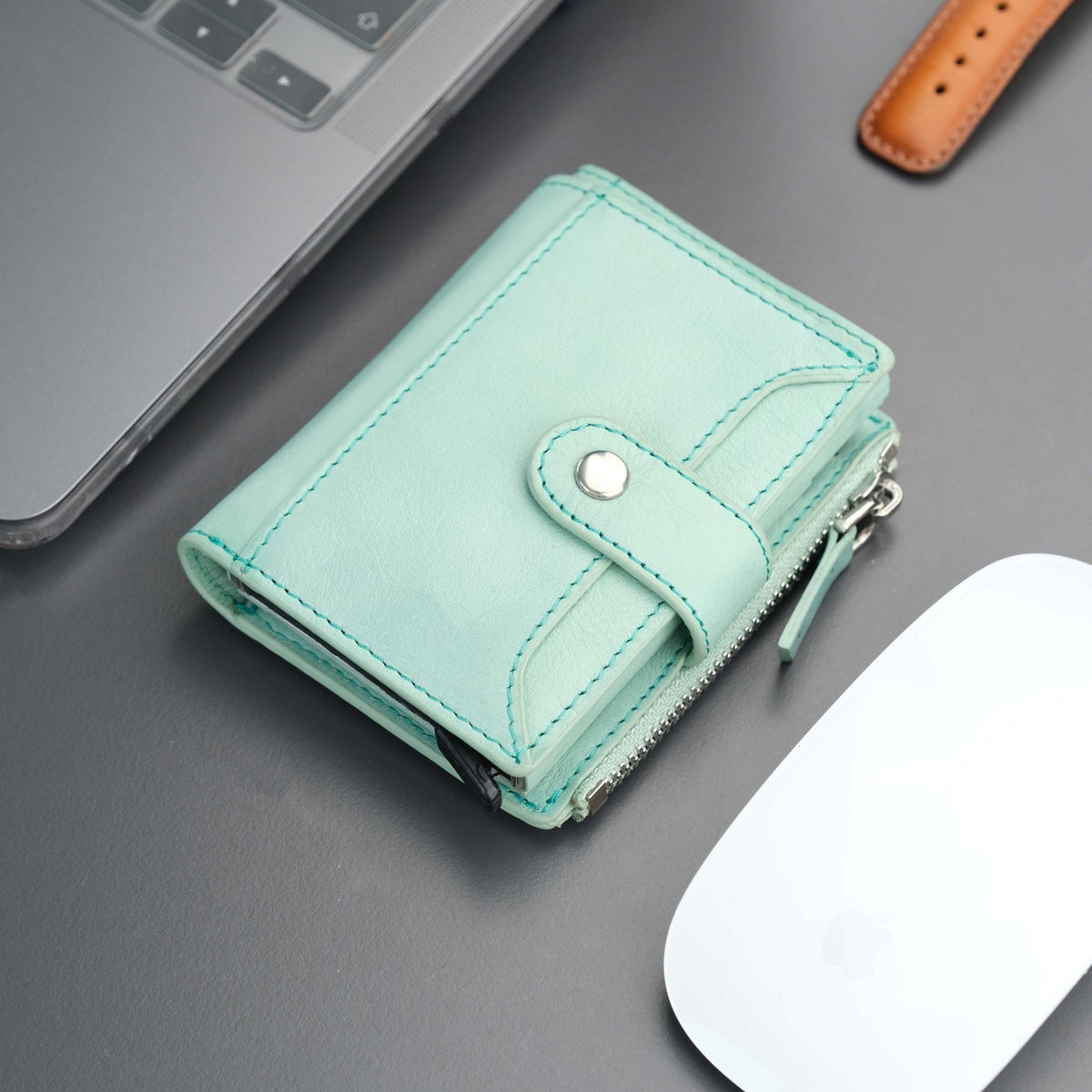 Glenrock Green Leather Pop-up Cardholder Wallet