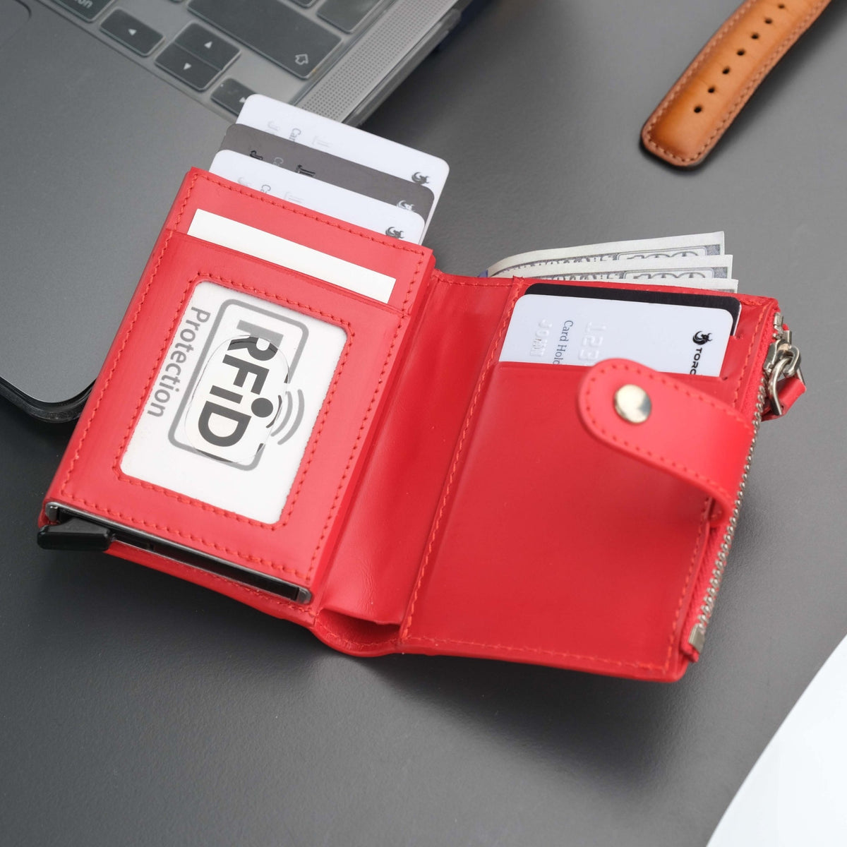 Glenrock Red Leather Pop-up Cardholder Wallet