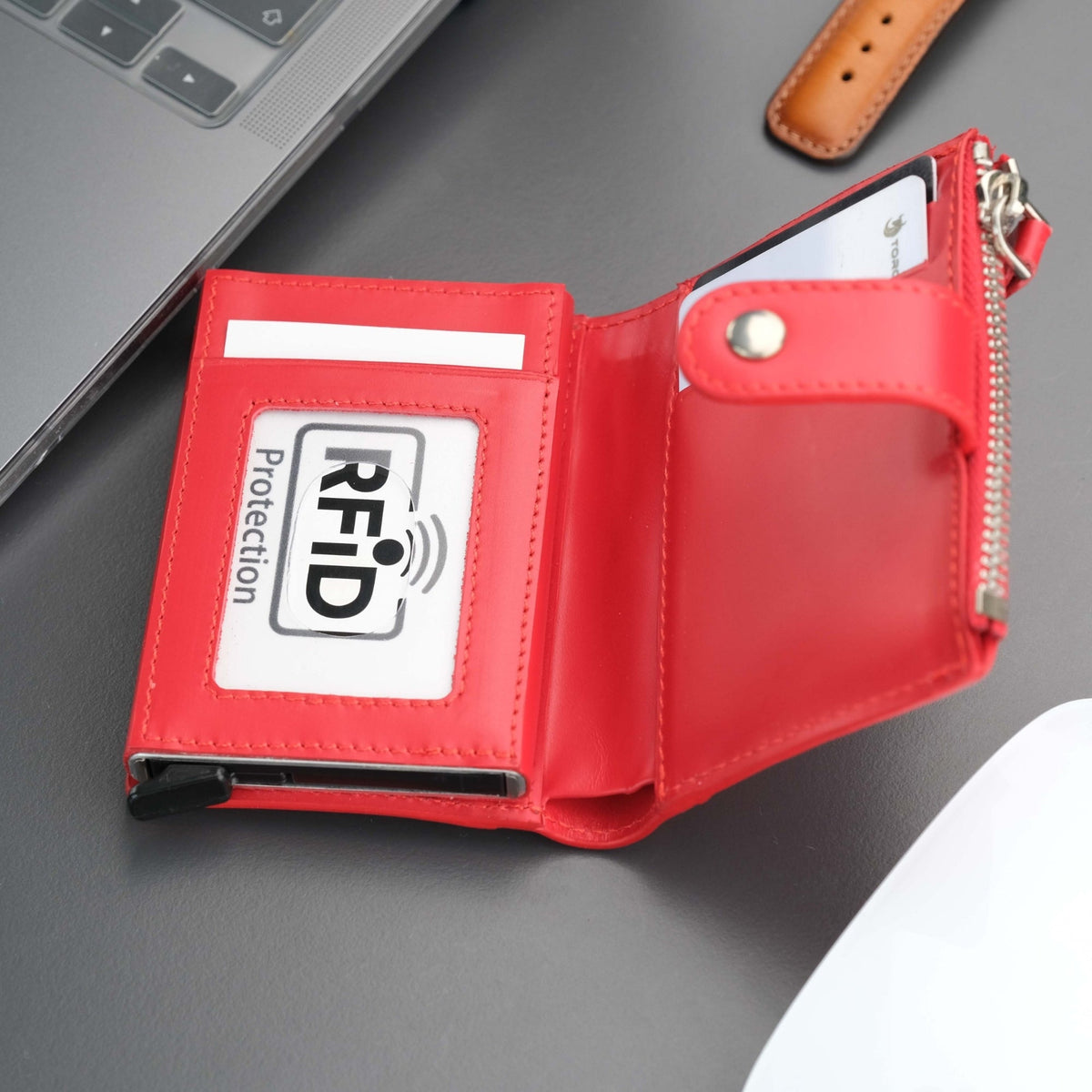 Glenrock Red Leather Pop-up Cardholder Wallet