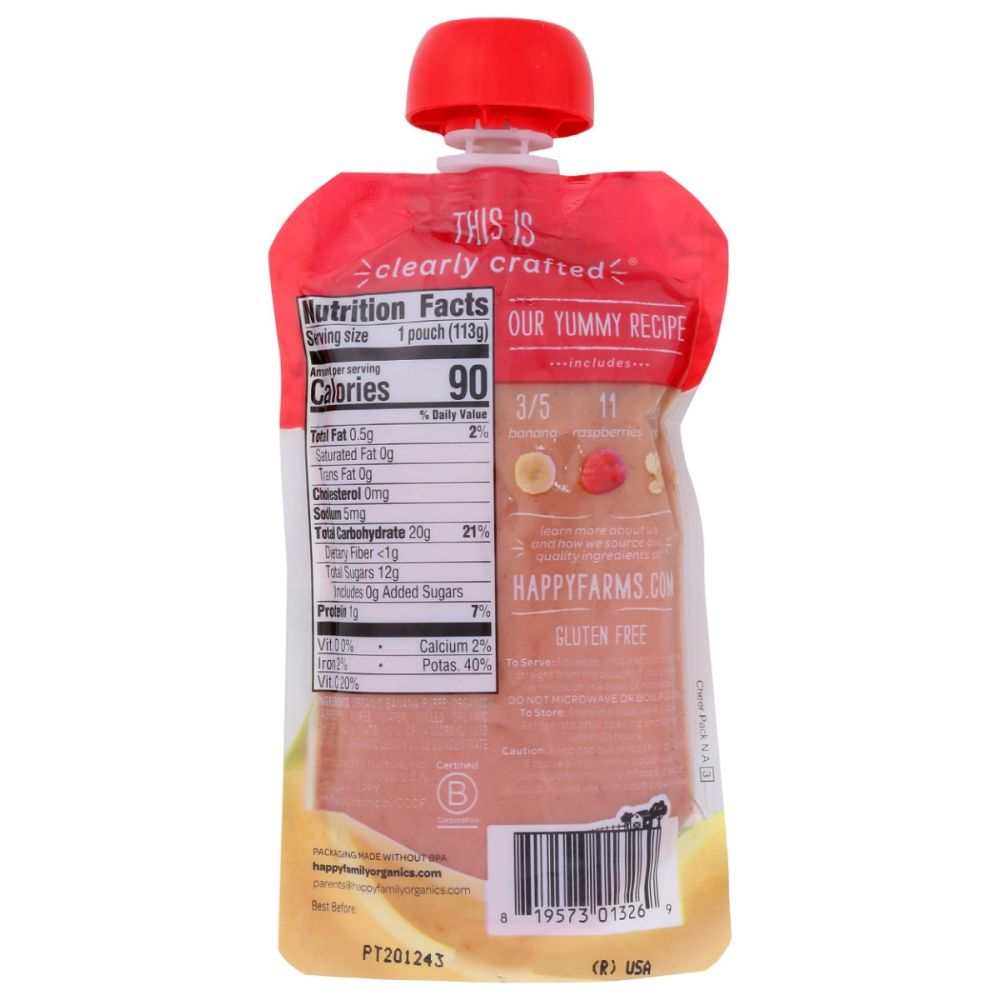 HAPPY BABY: Bananas Raspberries and Oats Pouch, 4 oz