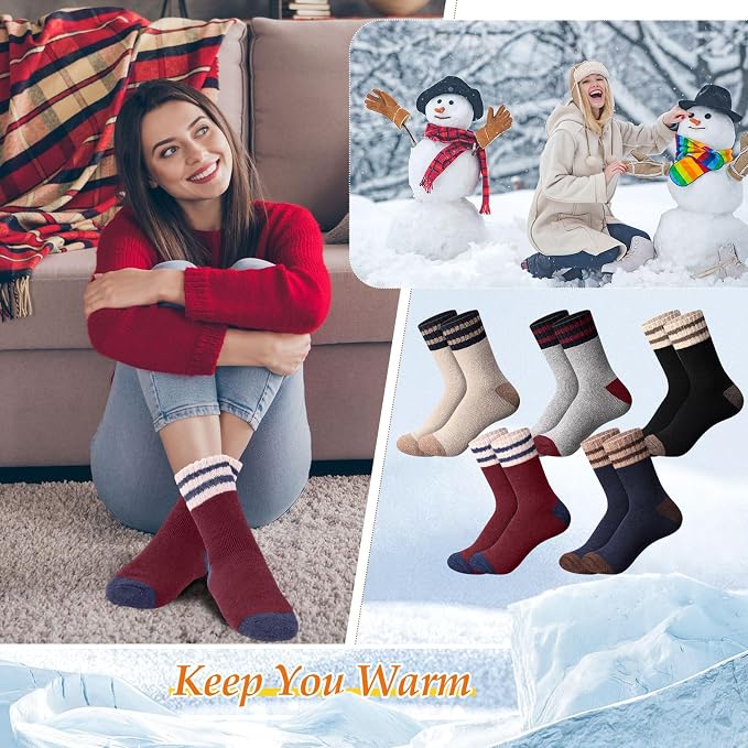 Hicarer 50 Pairs Warm Cotton Vintage Thermal Socks for Women Men