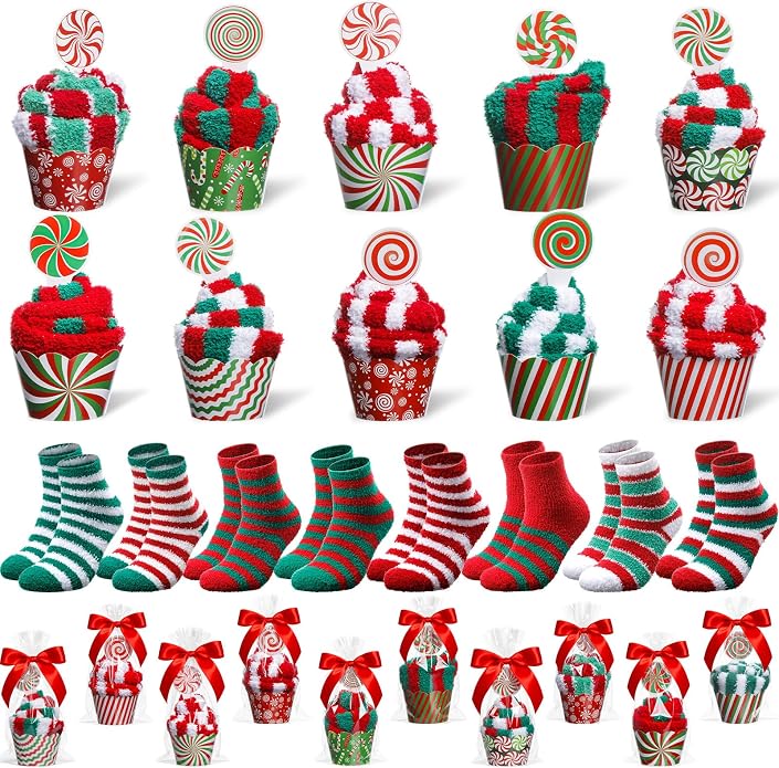 50 Sets Christmas Cupcake Sock for Women