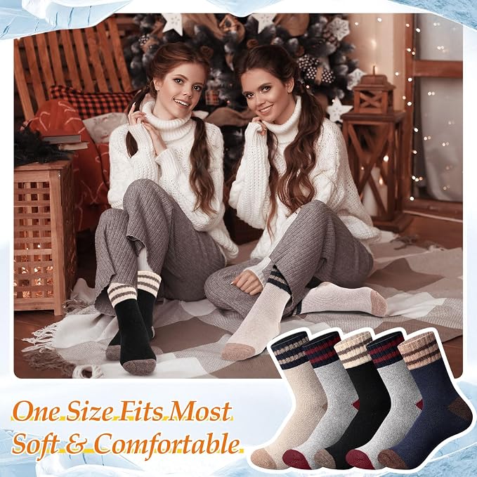 Hicarer 50 Pairs Warm Cotton Vintage Thermal Socks for Women Men