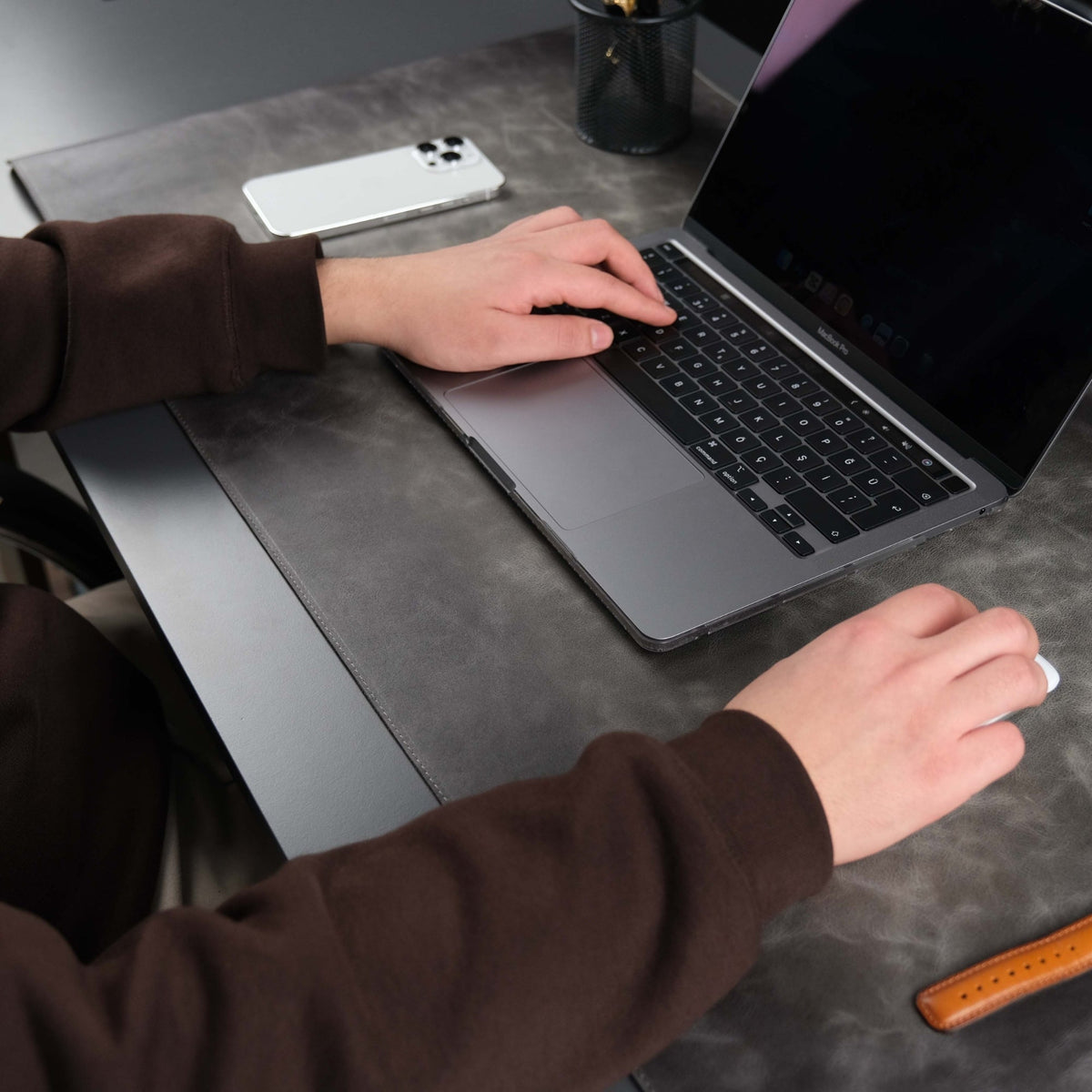 Jersey Grey Leather Desk Pad for Office and Home
