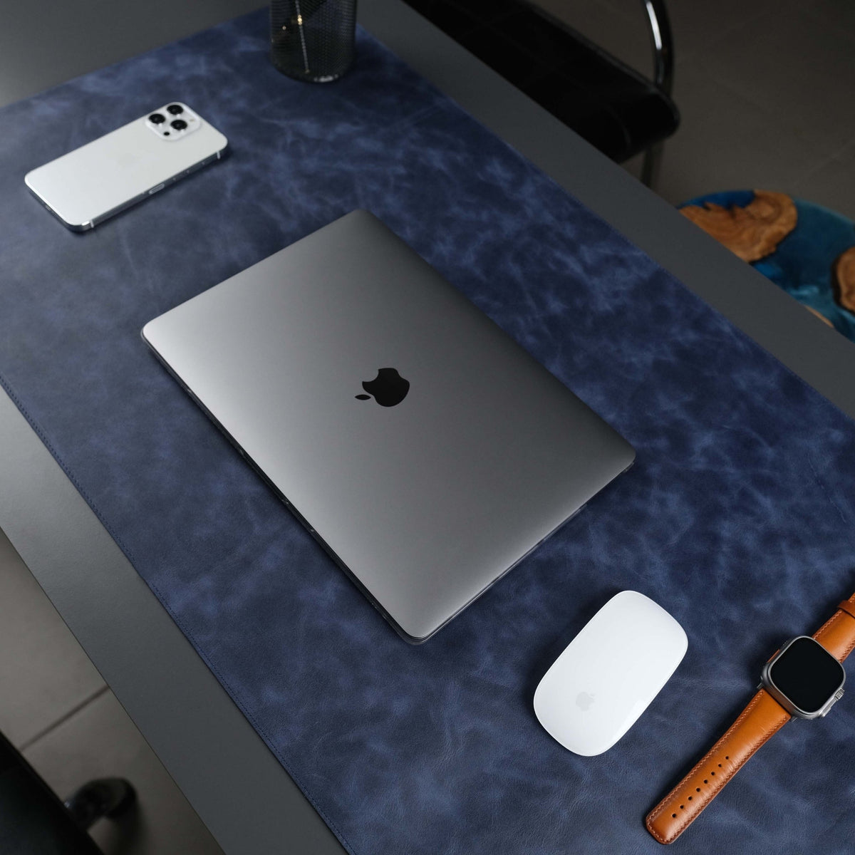 Jersey Navy Blue Leather Desk Pad for Office and Home